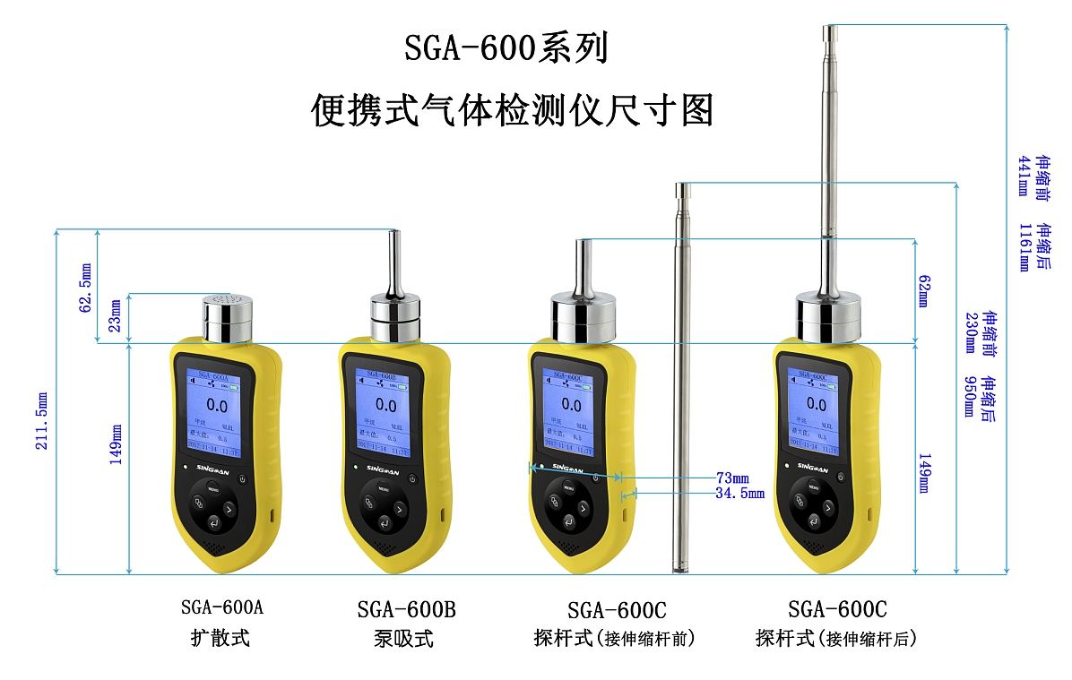 便攜式癸烷氣體檢測儀尺寸圖