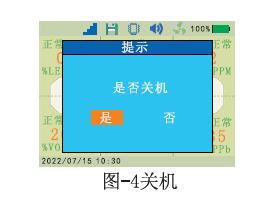 便攜式六合一氣體檢測儀關機提示